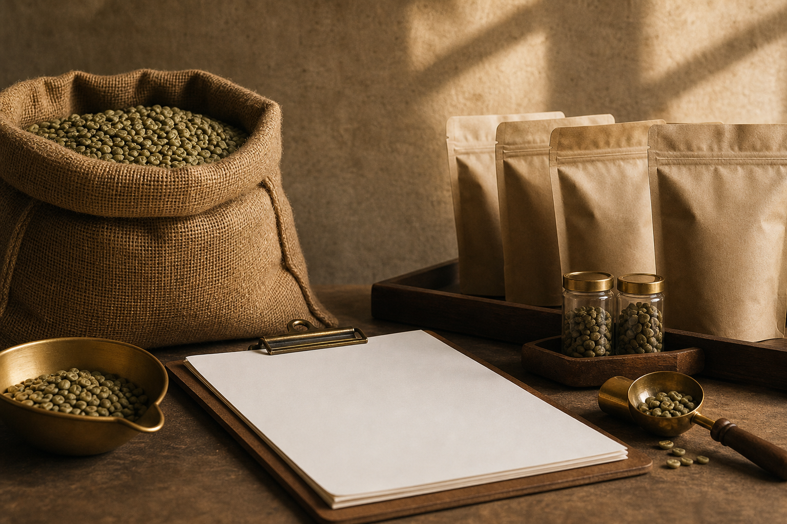 Green coffee and supply preparation materials